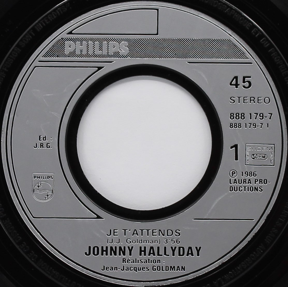 Johnny Hallyday – Je T&#39;attends, Vinyl, 7&quot;, 45 RPM, Single, Stereo, France 1986