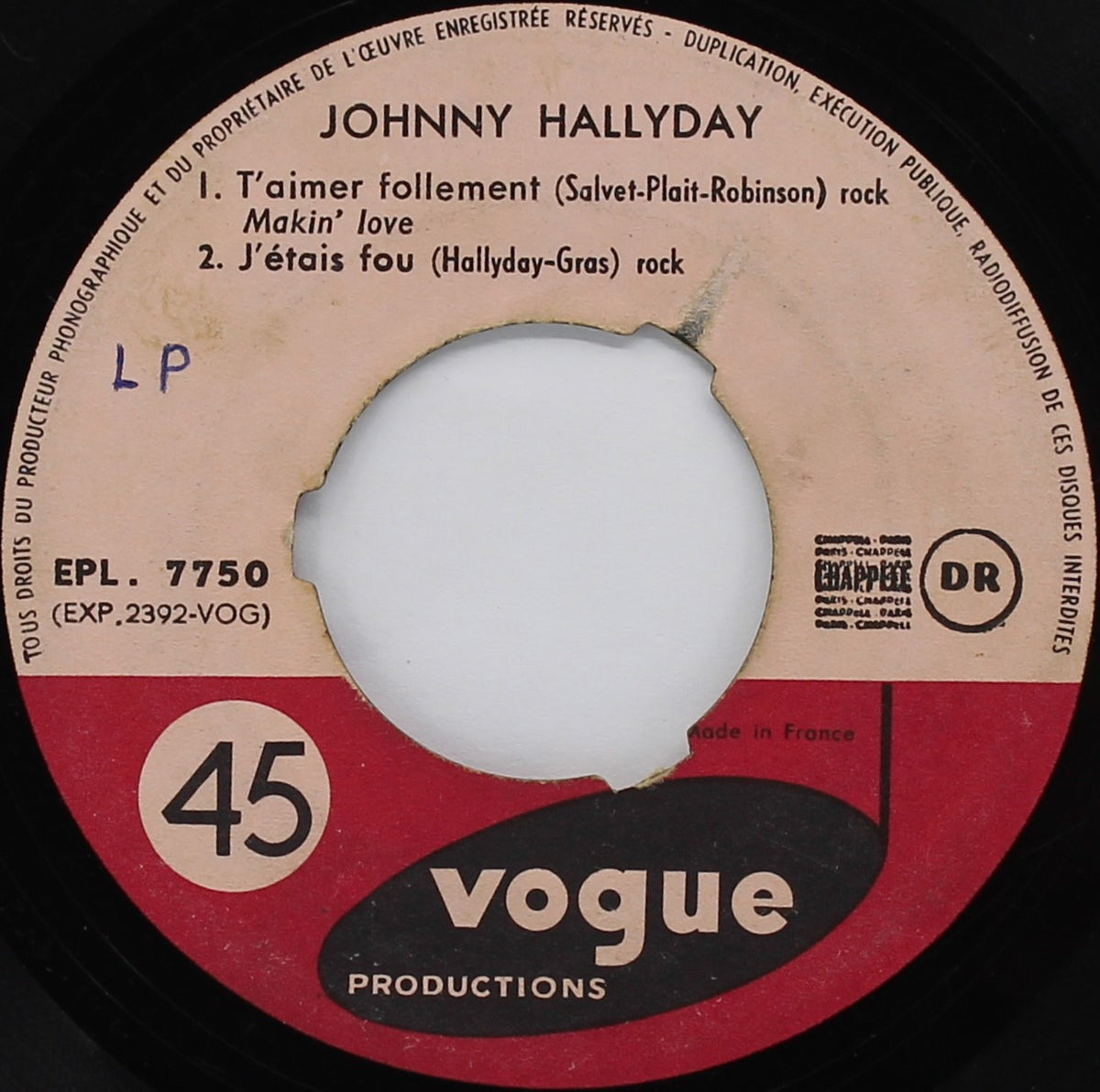 Johnny Hallyday ‎– T&#39;Aimer Follement, Vinyl, 7&quot;, 45 RPM, EP, Saint-Roch Sleeve, France 1960