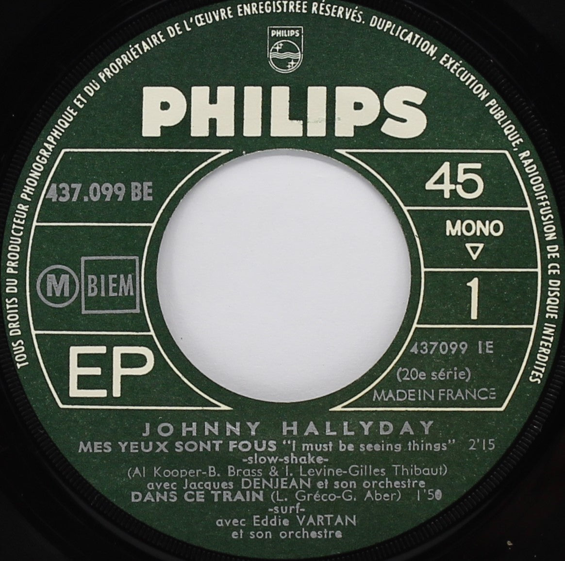 Johnny Hallyday ‎– Mes Yeux Sont Fous, Vinyl, 7&quot;, 45 RPM, EP, Mono, France 1965