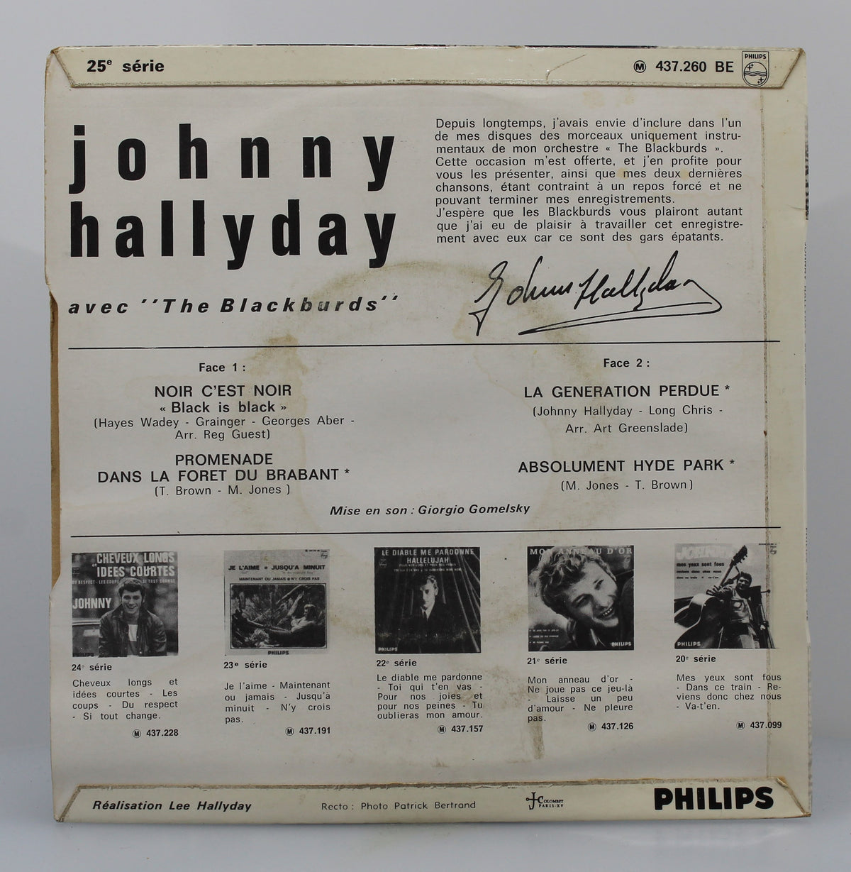 Johnny Hallyday Avec The Blackburds – Noir C&#39;est Noir / La Generation Perdue, Vinyl, 7&quot;, 45 RPM, EP, Mono, France 1966