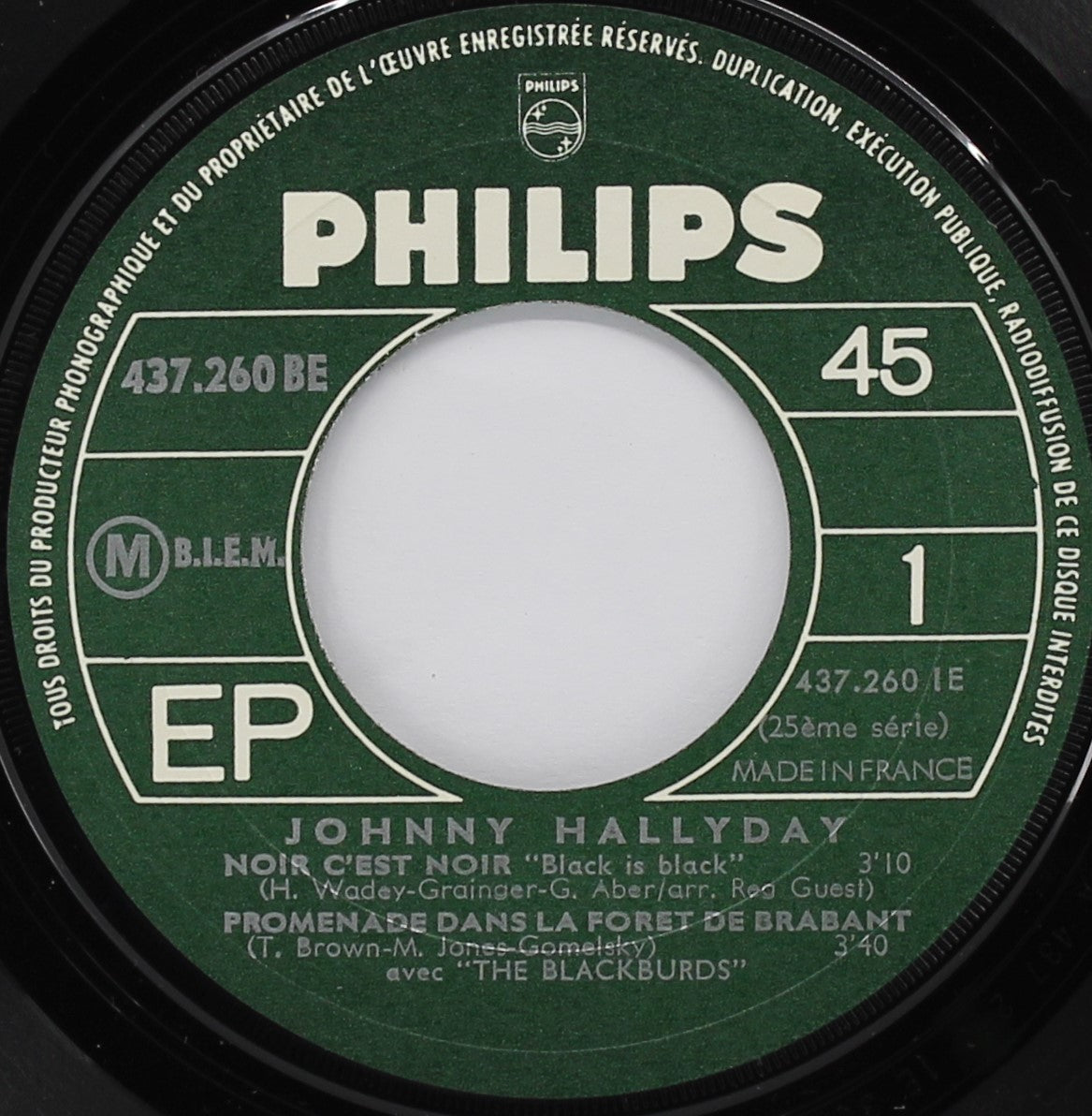 Johnny Hallyday Avec The Blackburds – Noir C&#39;est Noir / La Generation Perdue, Vinyl, 7&quot;, 45 RPM, EP, Mono, France 1966