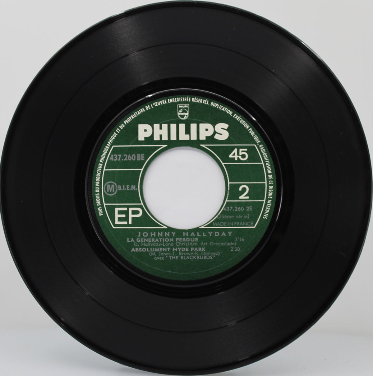 Johnny Hallyday Avec The Blackburds – Noir C&#39;est Noir / La Generation Perdue, Vinyl, 7&quot;, 45 RPM, EP, Mono, France 1966