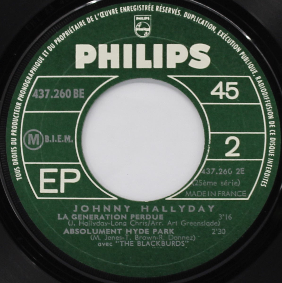 Johnny Hallyday Avec The Blackburds – Noir C&#39;est Noir / La Generation Perdue, Vinyl, 7&quot;, 45 RPM, EP, Mono, France 1966