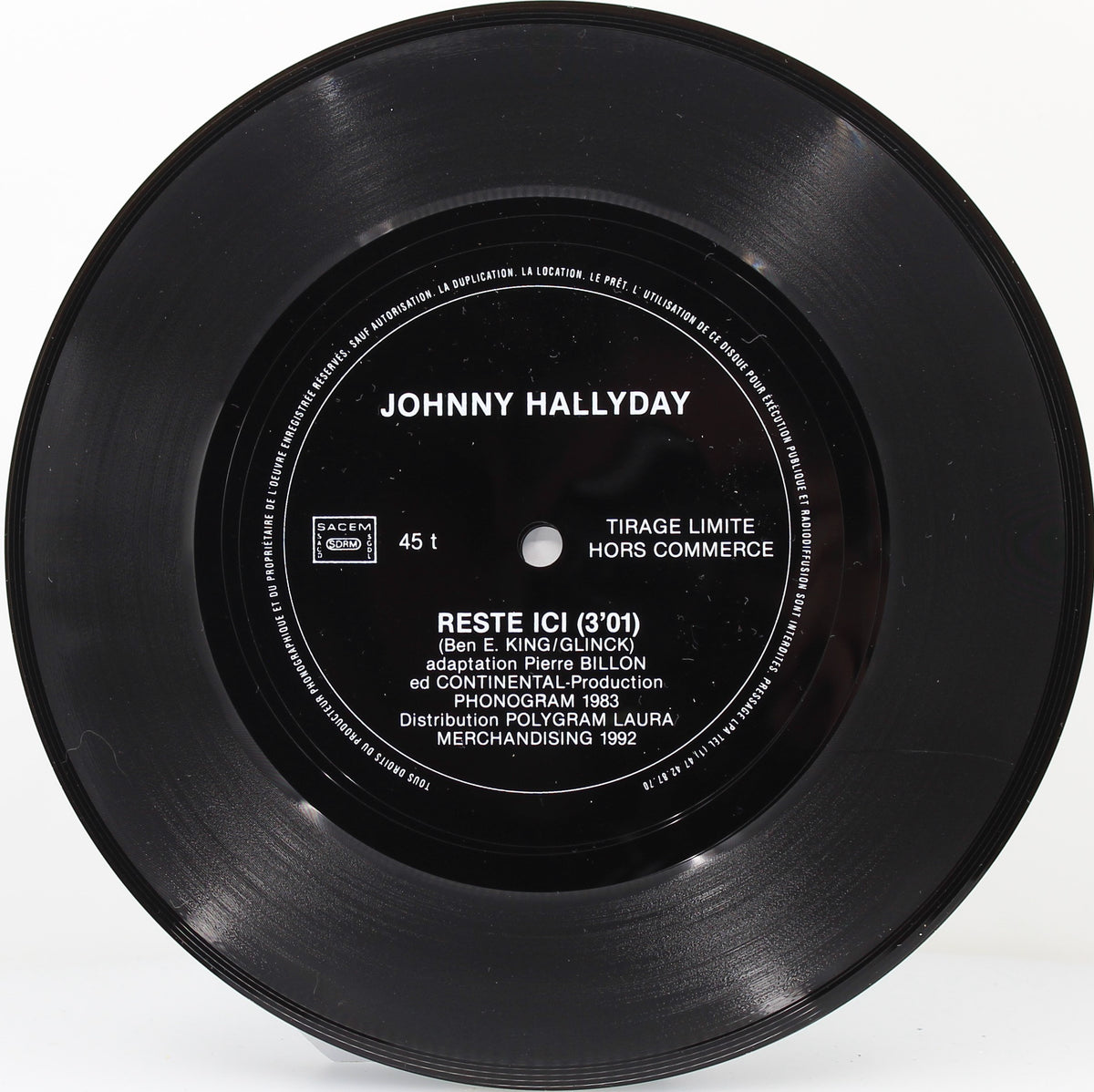 Johnny Hallyday ‎– Reste Ici, Flexi-disc, 7&quot;, 45 RPM, Single Sided, Limited Edition, Promo, France 1992