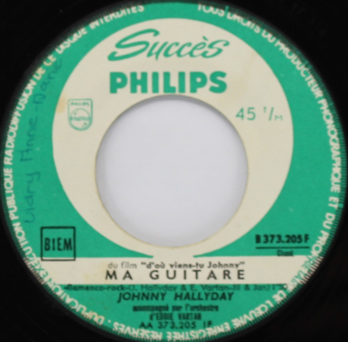 Johnny Hallyday – Ma Guitare / À Plein Cœur, Vinyl, 7&quot;, 45 RPM, Single, Jukebox, France 1963