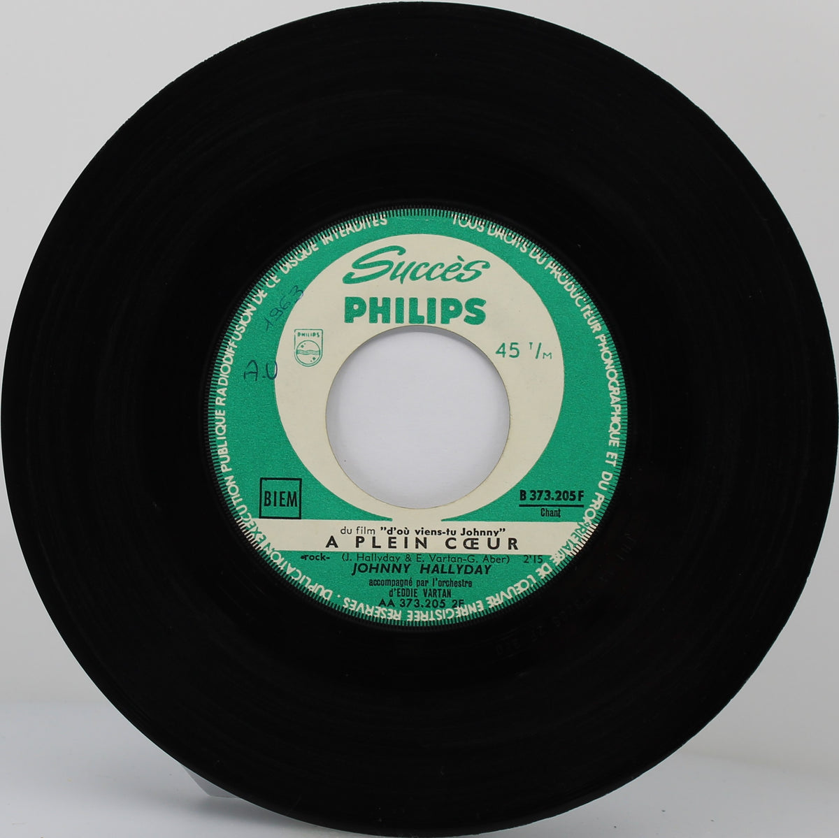 Johnny Hallyday – Ma Guitare / À Plein Cœur, Vinyl, 7&quot;, 45 RPM, Single, Jukebox, France 1963