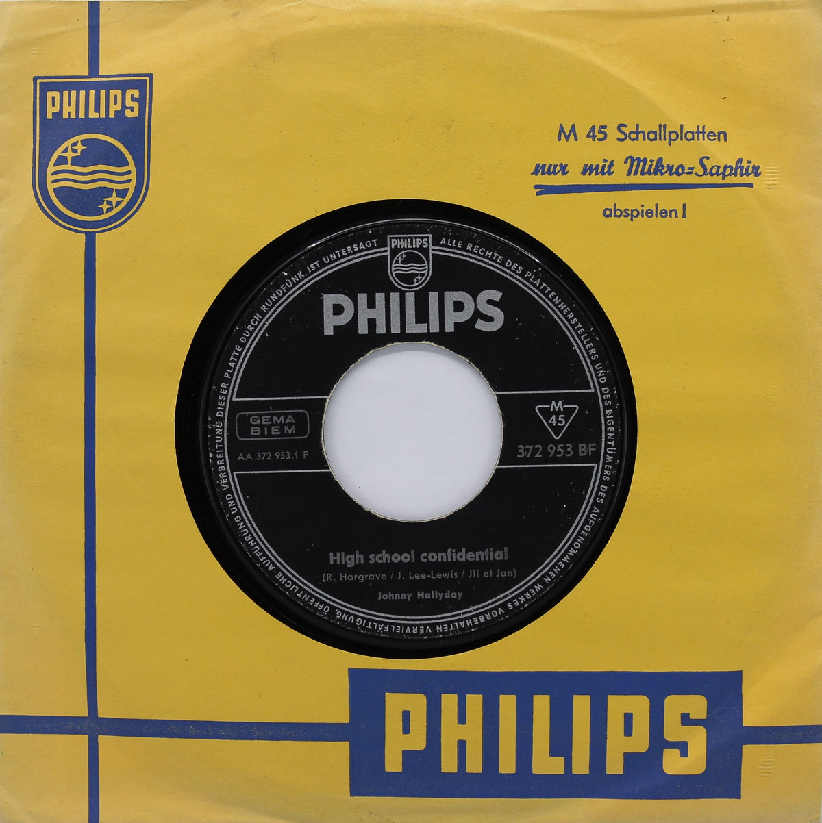 Johnny Hallyday – High School Confidential, Vinyl, 7&quot;, 45 RPM, Single, Mono, Germany 1962