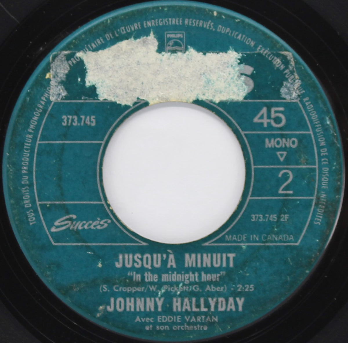 Johnny Hallyday ‎– Je L&#39;Aime / Jusqu&#39;à Minuit, Vinyl, 7&quot;, 45 RPM, Single, Mono, Canada 1966