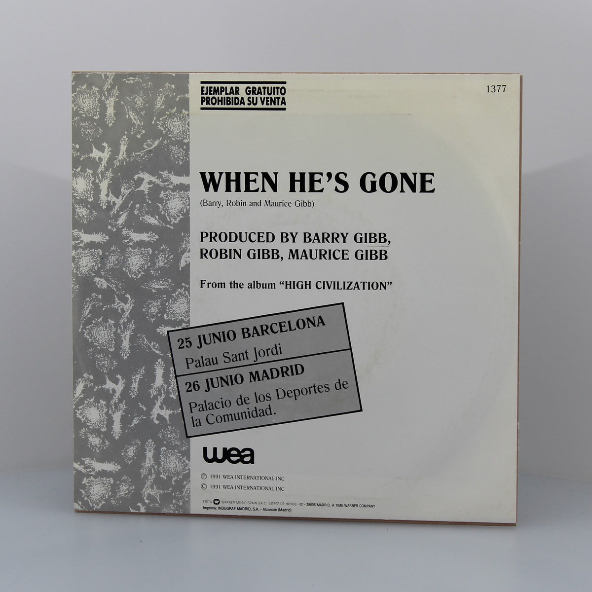 Bee Gees - When He&#39;s Gone, Vinyl 7&quot; Single 45Rpm, Spain 1991