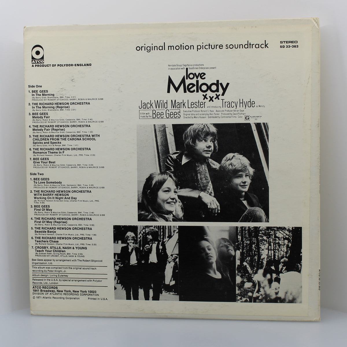 Bee Gees - Various – Melody Original Motion Picture Sound Track, Vinyl, LP 33Rpm, Album, Promo, Mono, United States 1971