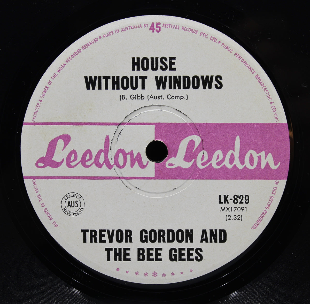 Trevor Gordon And The Bee Gees, Leedon, House Without Windows, Vinyl Single (45rpm), Australia (s 1093)