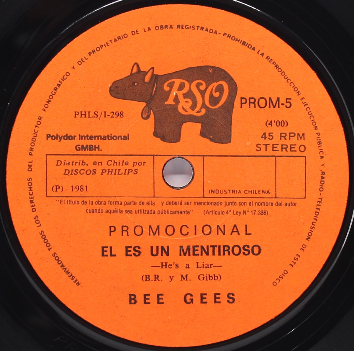 Bee Gees, He&#39;s A Liar, Vinyl 7&quot; (45rpm) Promo, Chile 1981