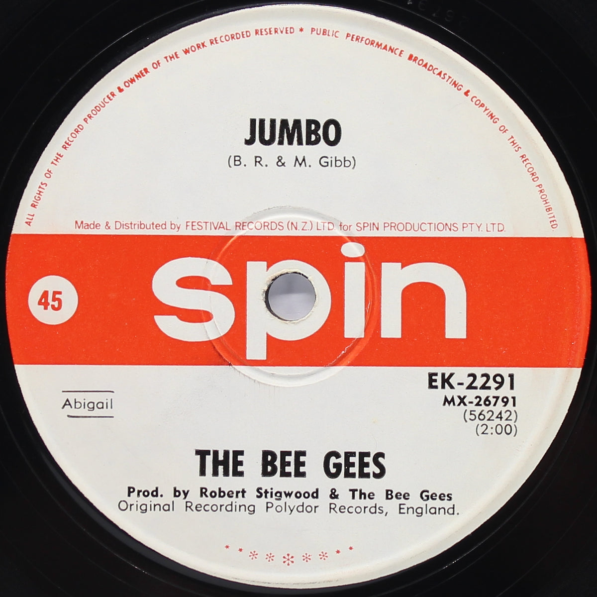 Bee Gees, Jumbo, Vinyl 7&quot; (45rpm), New Zealand 1968