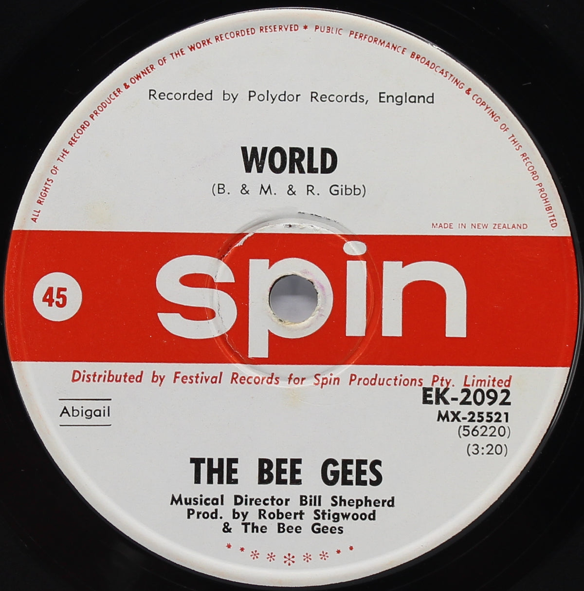 Bee Gees, World, Vinyl 72 (45rpm), New Zealand 1967