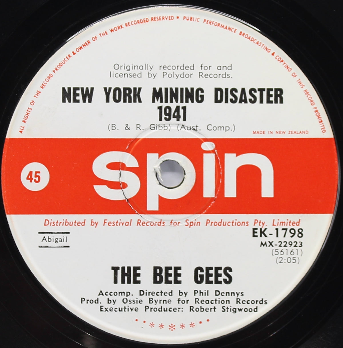 Bee Gees, New York Mining Disaster, 1941, Vinyl 7&quot; (45rpm), New Zealand