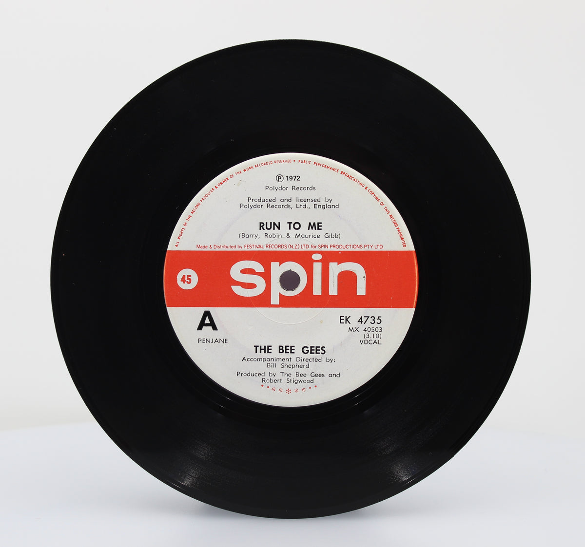 Bee Gees, Run To Me, Vinyl 7&quot; (45rpm), New Zealand 1972