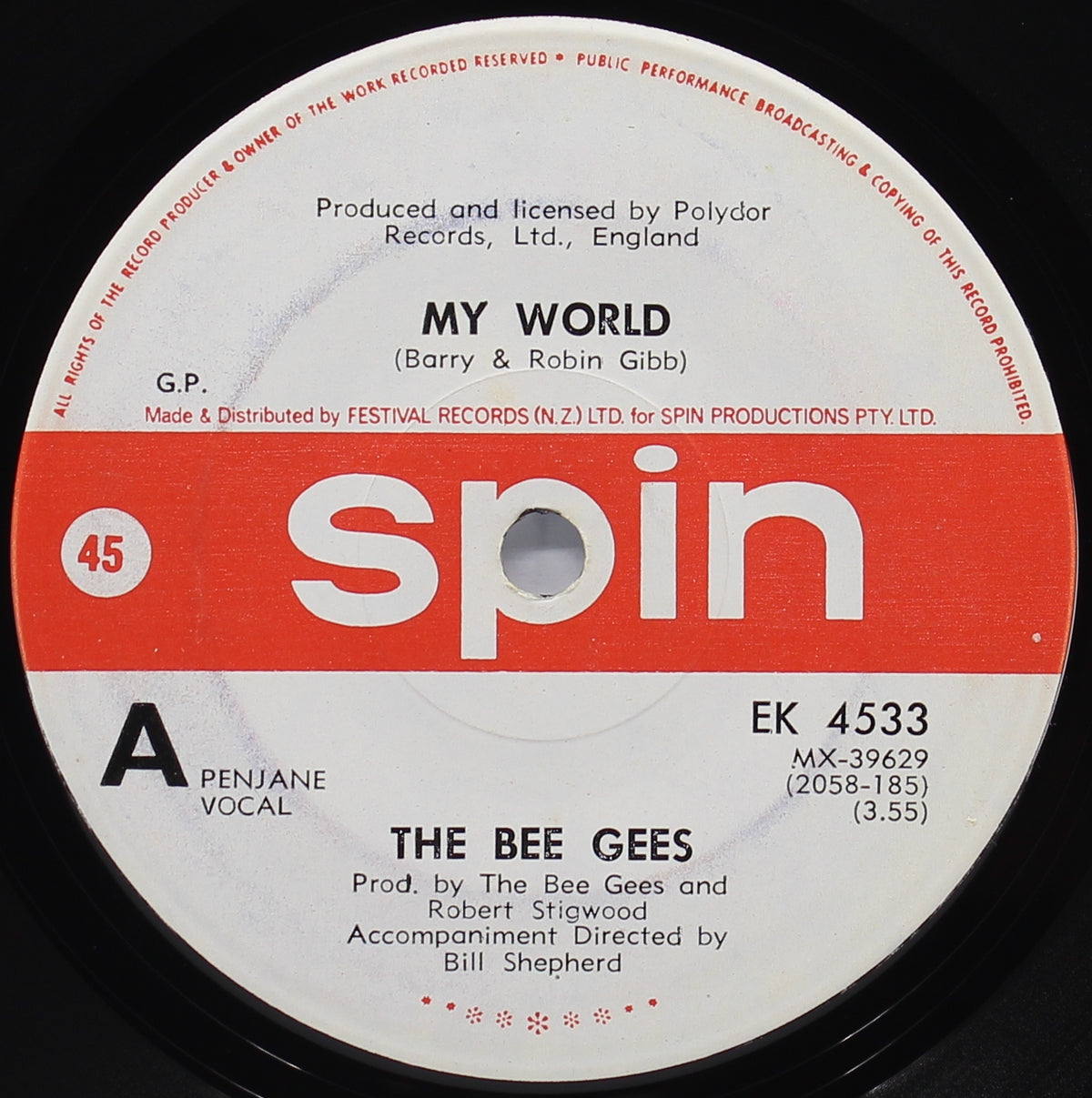 Bee Gees, My World, Vinyl 7&quot; (45rpm), New Zealand 1972