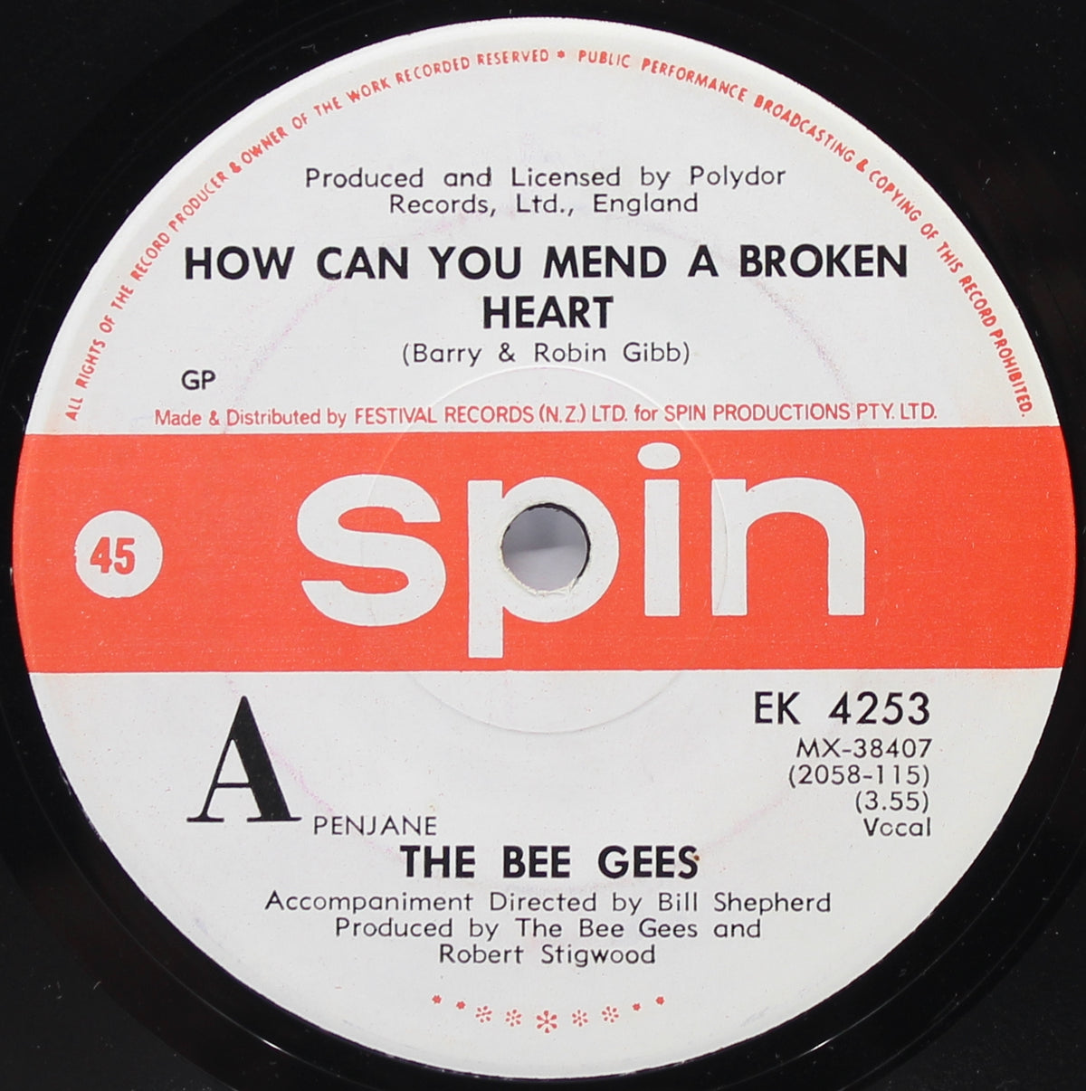 Bee Gees, How Can You Mend A Broken Heart, Vinyl 7&quot; (45rpm), New Zealand 1971 (s 1189)