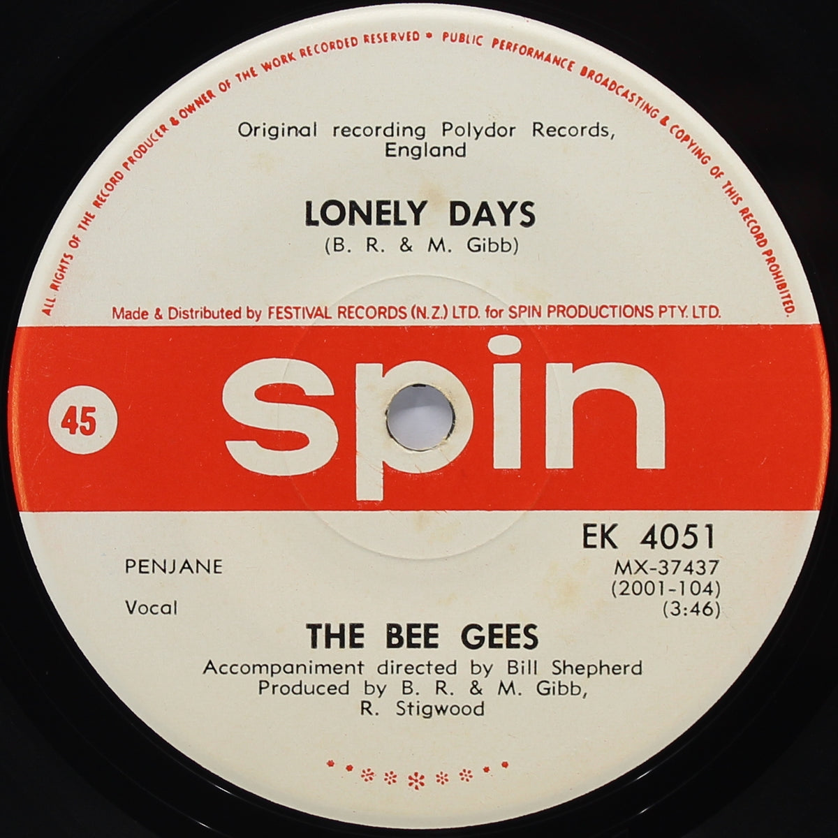 Bee Gees, Lonely Days, Vinyl 7&quot; (45rpm), New Zealand 1970