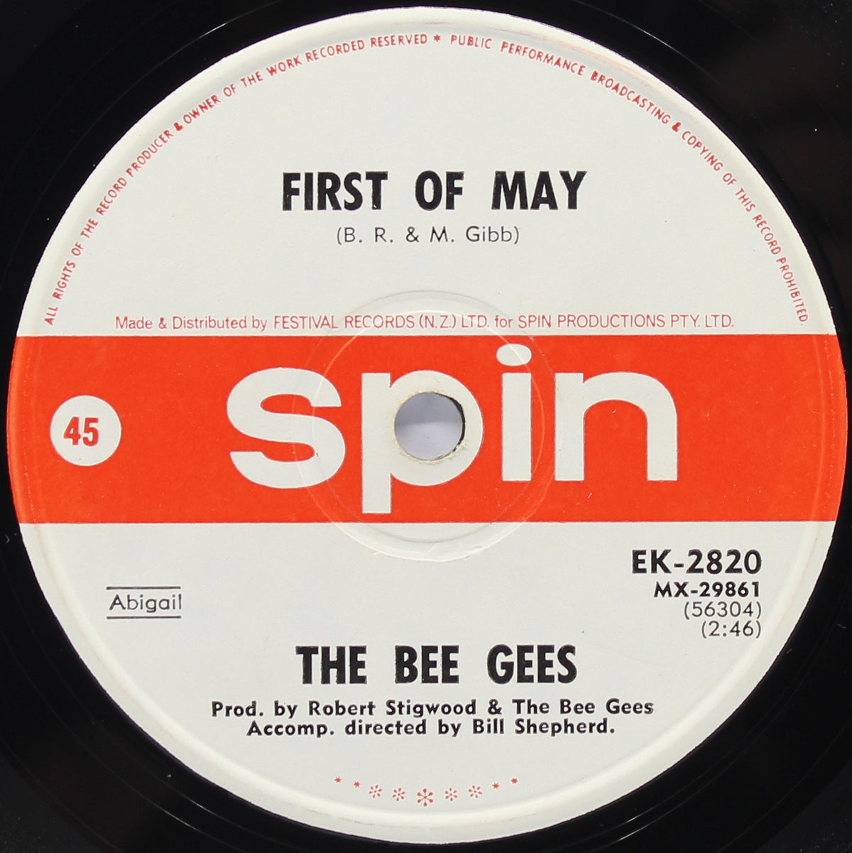 Bee Gees, First Of May, Vinyl 7&quot; (45rpm), New Zealand 1969 (s 1193)