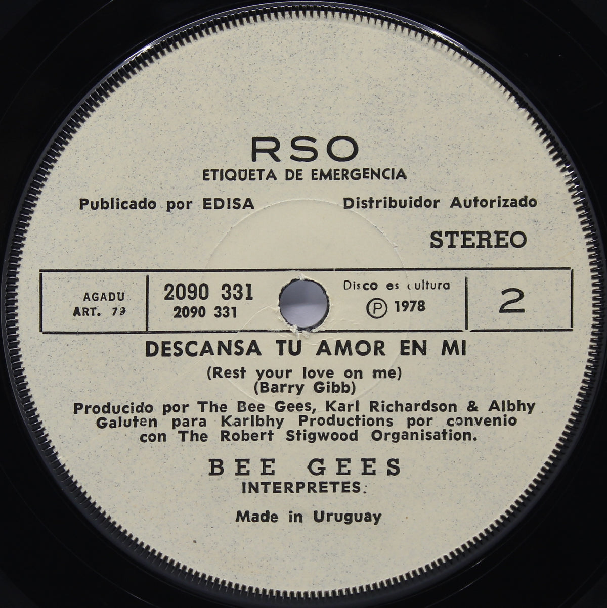 Bee Gees - Demasiada Gloria, Vinyl, 7&quot;, 33 ⅓ RPM, Single, White Emergency Label, Uruguay 1978