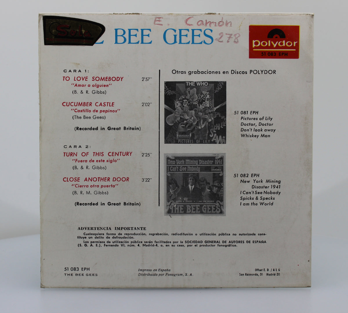 Bee Gees - To Love Somebody, Vinyl, 7&quot;, EP, Mono, Spain 1967