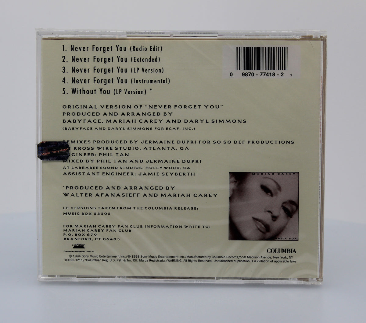 Mariah Carey ‎– Never Forget You, CD Maxi, US 1994