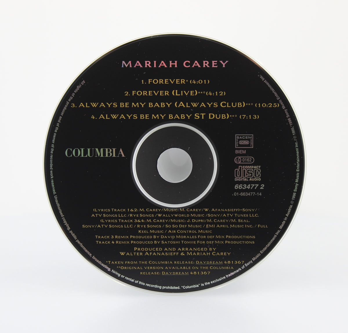 Mariah Carey ‎– Forever, CD Maxi, Europe 1996