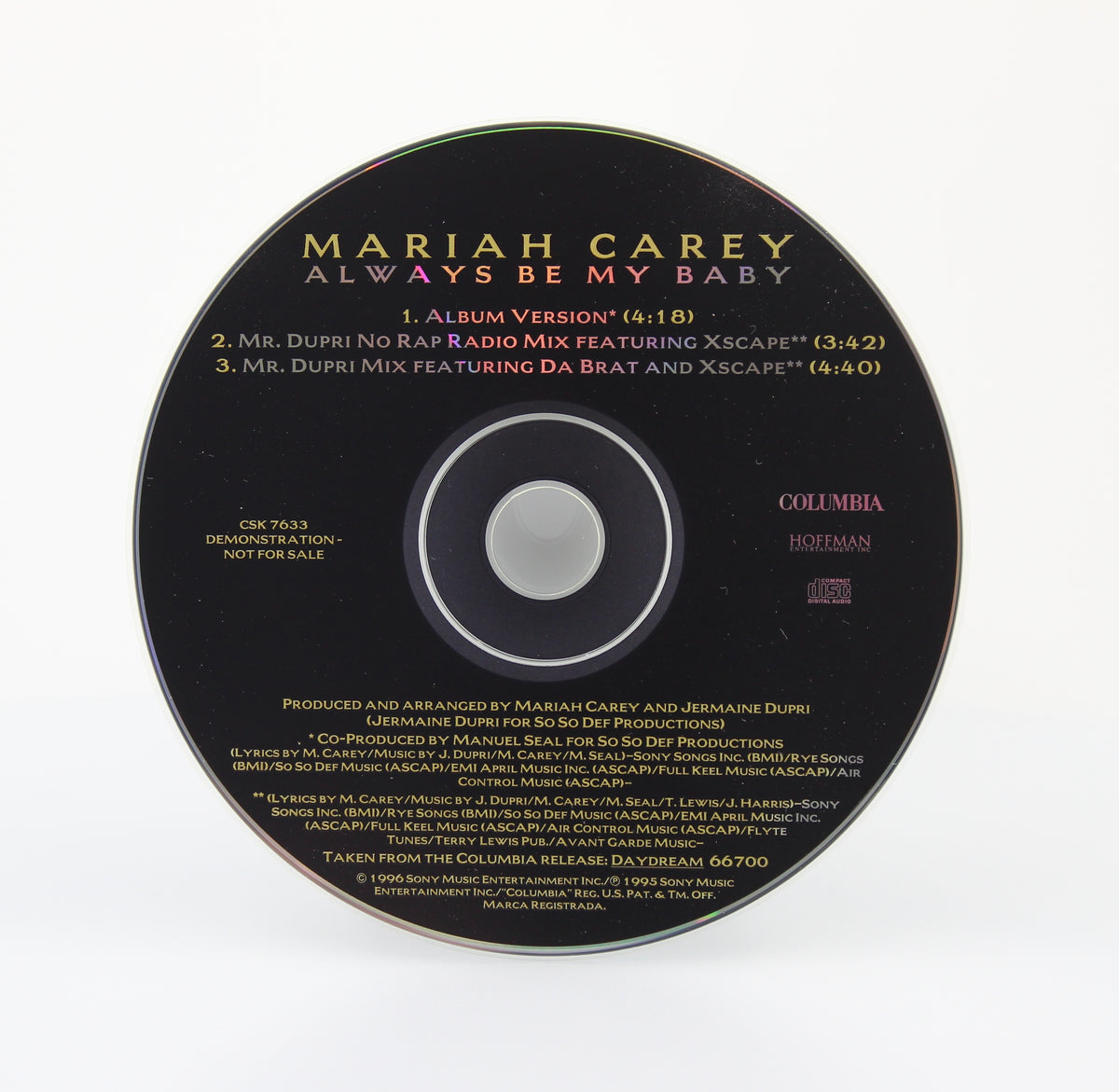 Mariah Carey ‎– Always Be My Baby, CD Single PROMO, US 1996