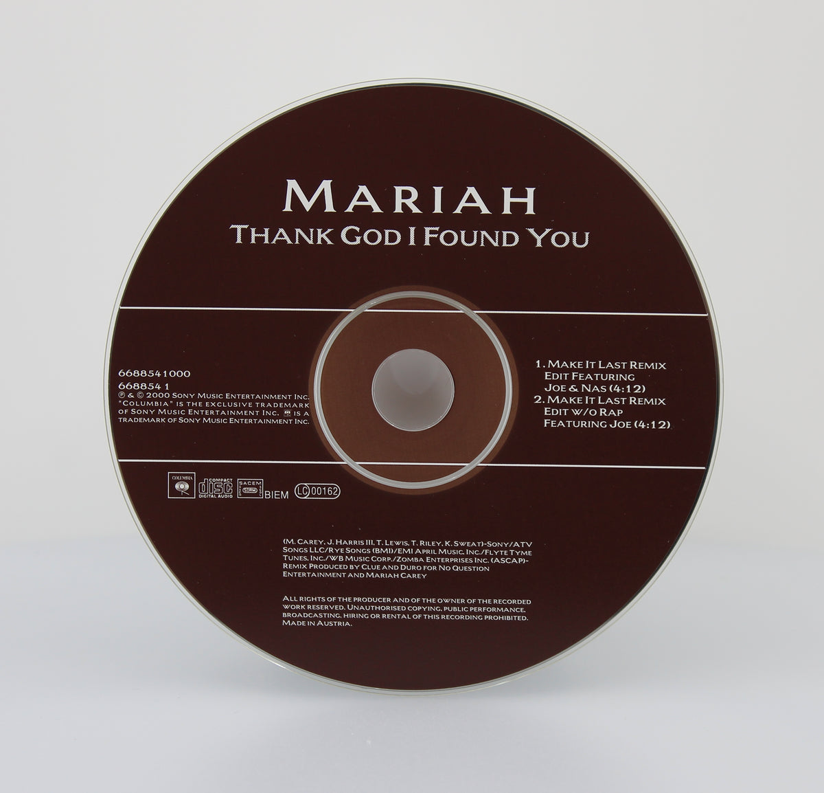 Mariah Carey Featuring Remix Versions With Nas And Joe – Thank God I Found You, CD Single, Europe 2000