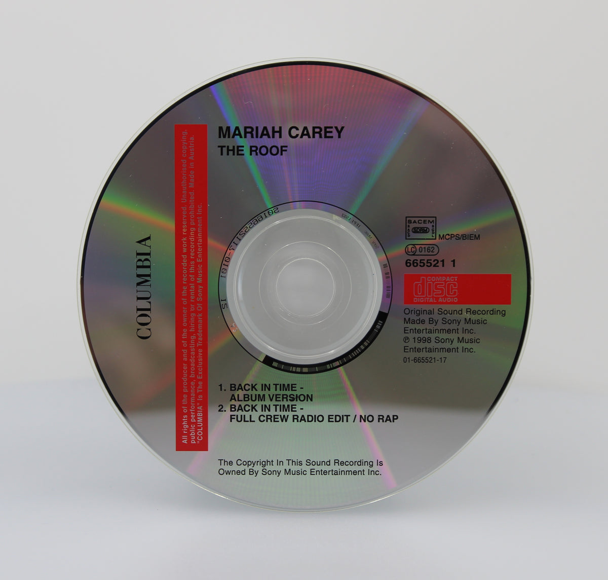Mariah Carey ‎– The Roof (Back In Time), CD Single PROMO, Spain 1998