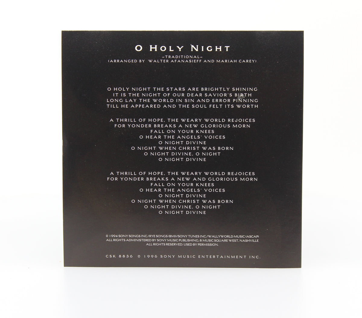 Mariah Carey, O Holy Night, CD Single Prom, US 1996 (CD 643)