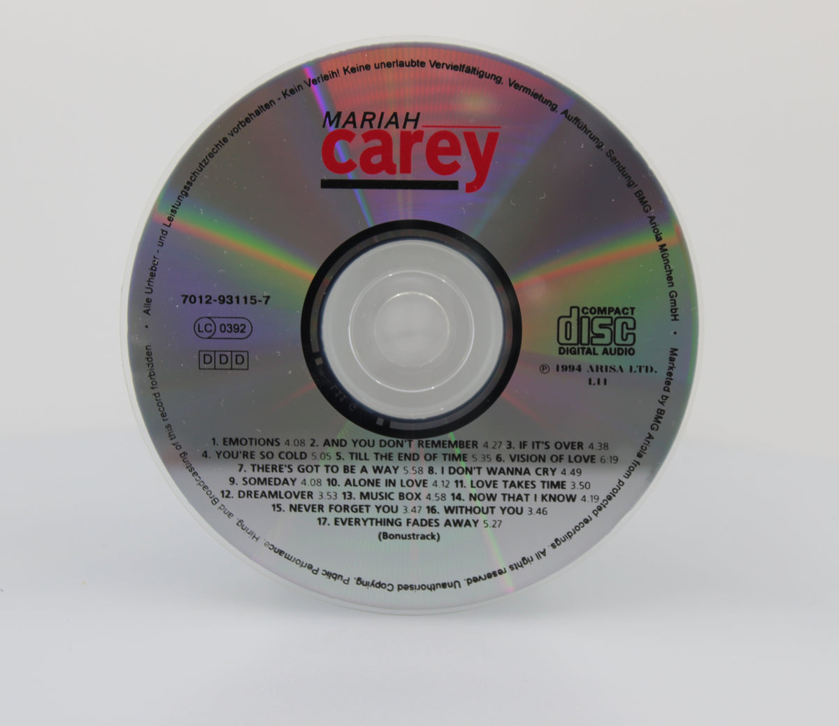 Mariah Carey, Best Songs, CD Unofficial Release Bootleg, Bulgaria 1995 (CD 674)